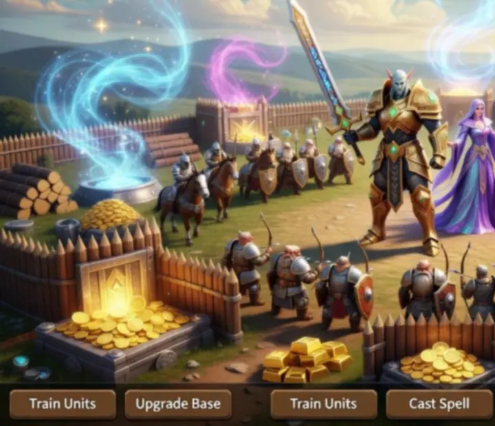 War Legends bázis, sereg és hősök játékmenet közben