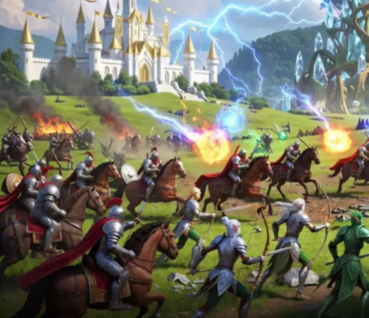 Fantasy csatatér War Legends stílusú seregekkel és mágikus robbanásokkal